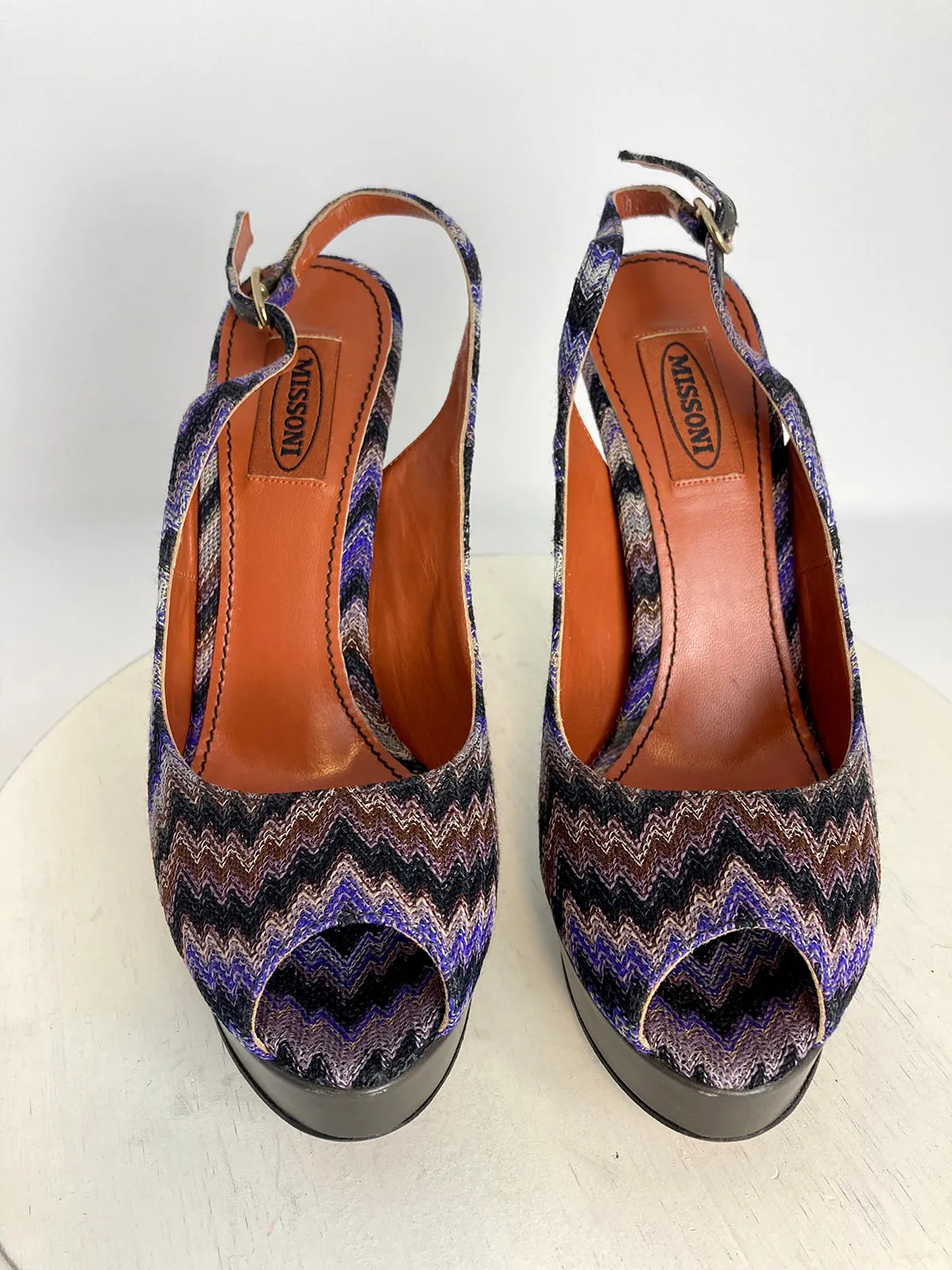 Missoni Size 8.5 (38.5) Purple & Black Chevron Heels NWOB