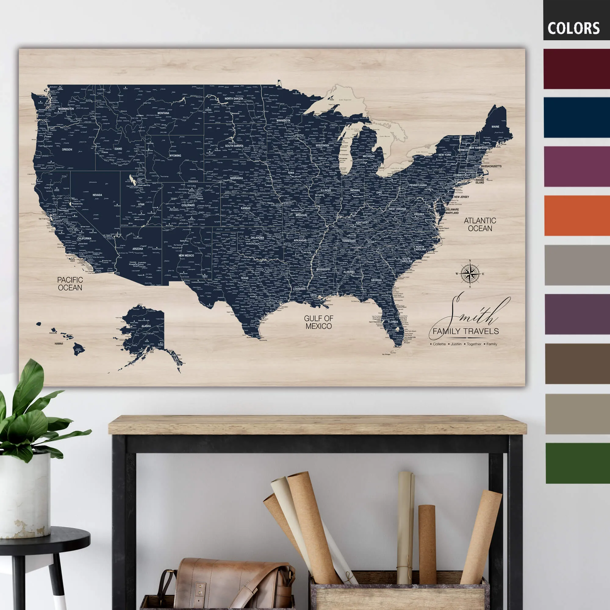 Modern Wood USA Push Pin Map