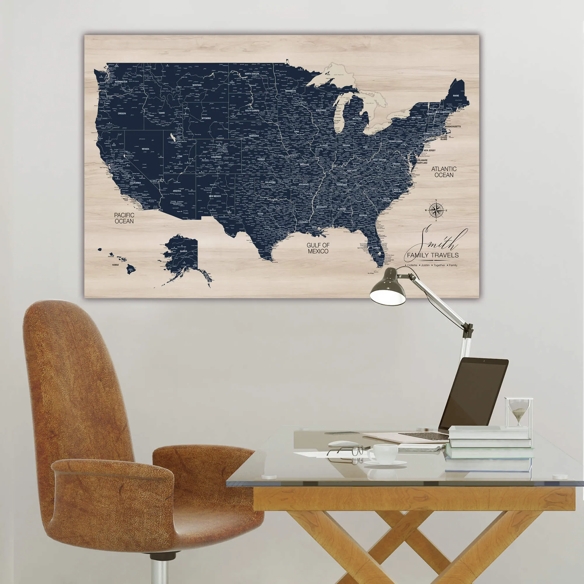 Modern Wood USA Push Pin Map