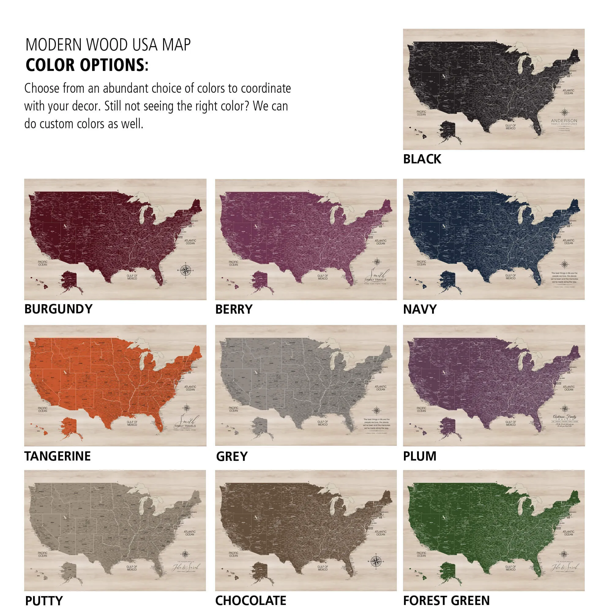 Modern Wood USA Push Pin Map