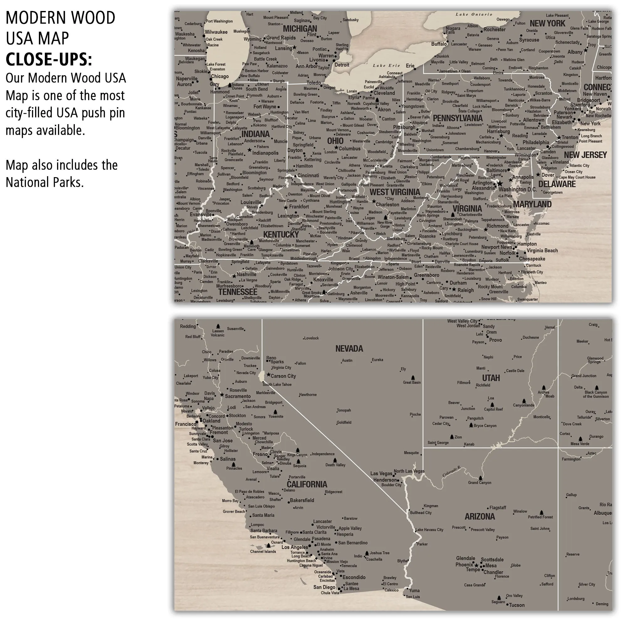 Modern Wood USA Push Pin Map