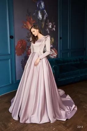 Modest Long Sleeve Evening Gown with Embellished Back