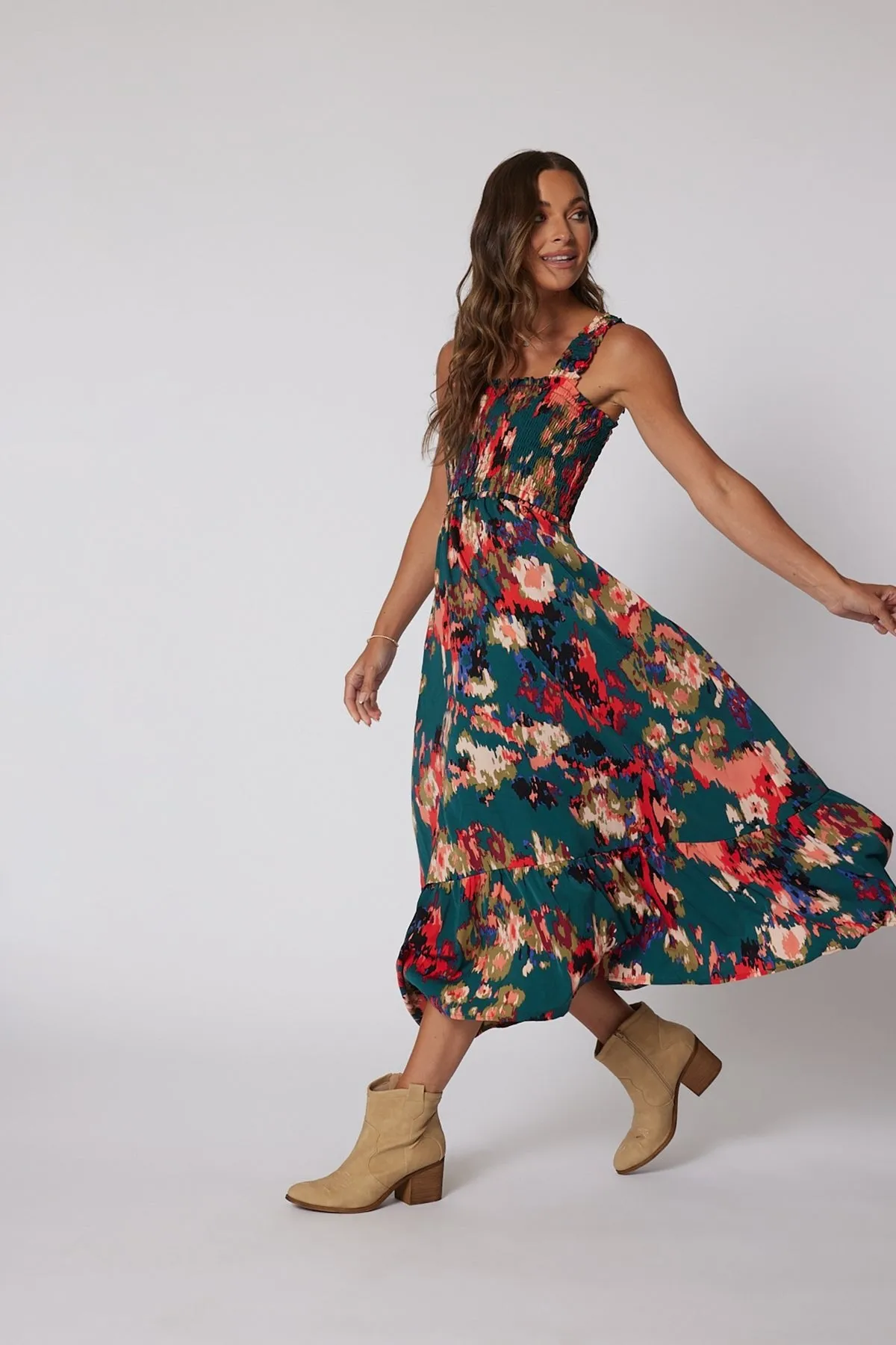 Multi Color Print Smock Maxi Dress