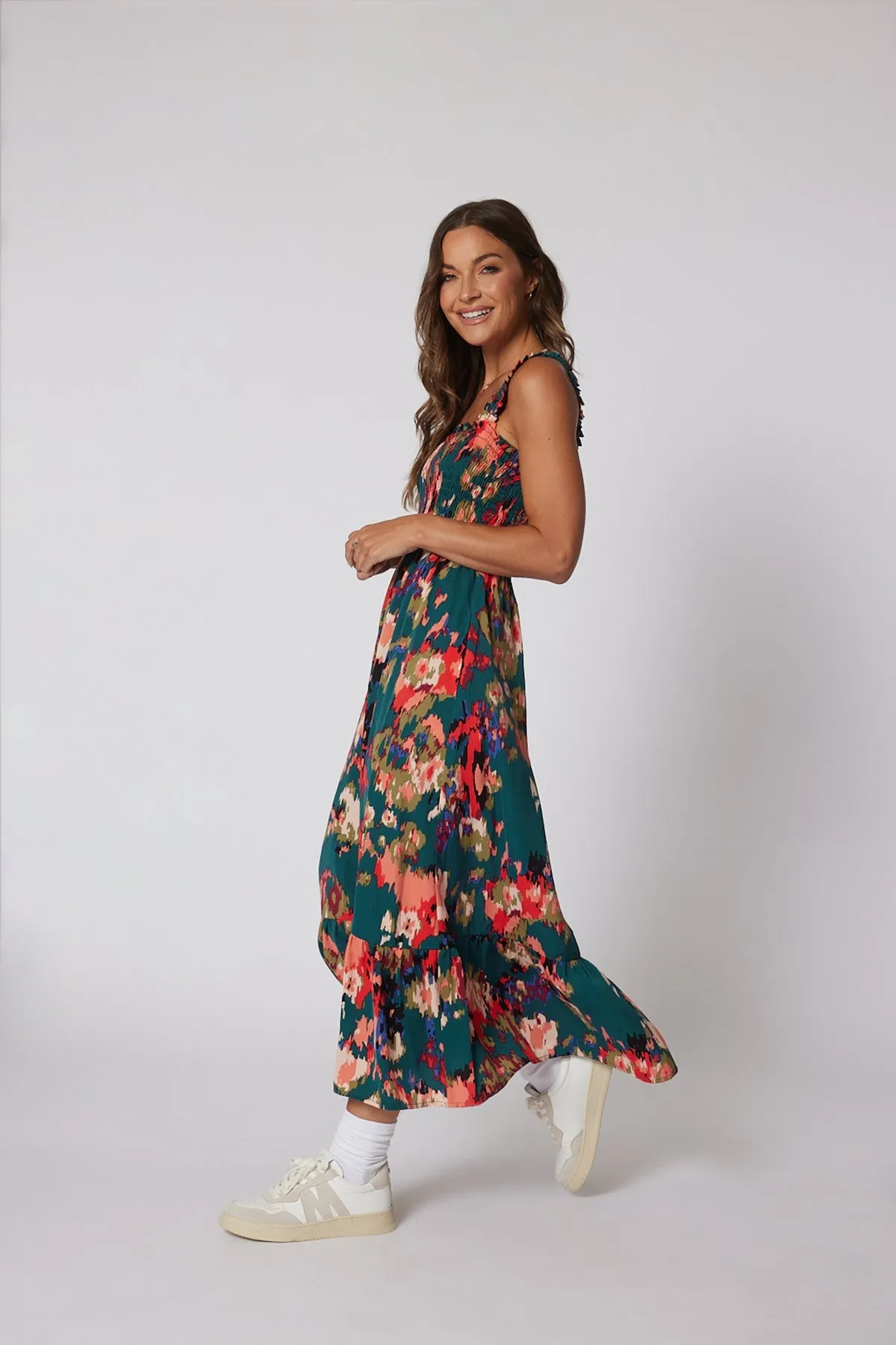 Multi Color Print Smock Maxi Dress