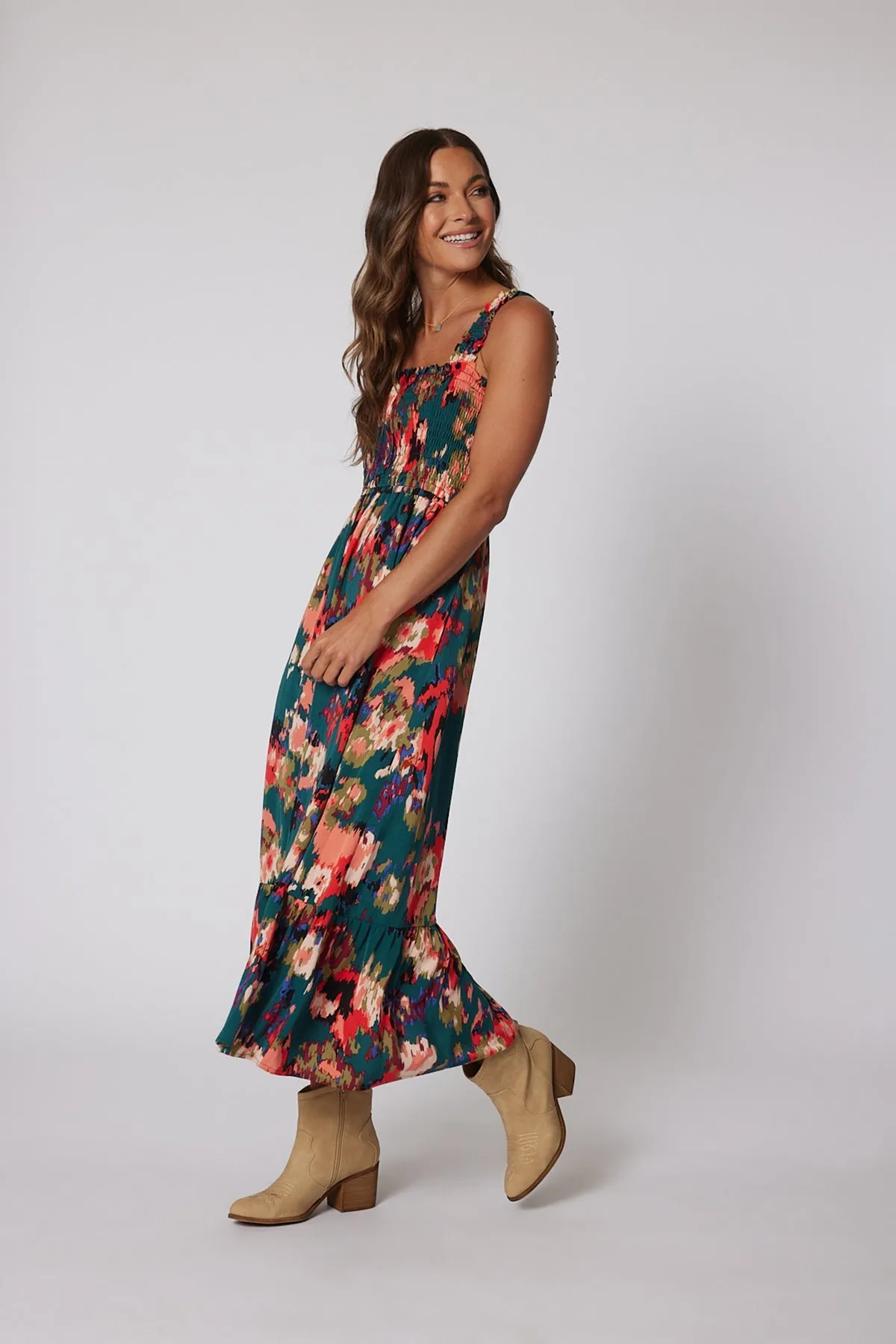 Multi Color Print Smock Maxi Dress