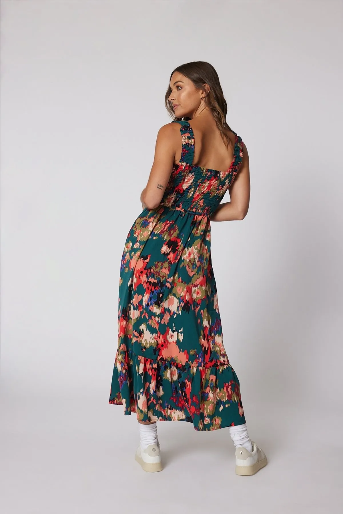 Multi Color Print Smock Maxi Dress