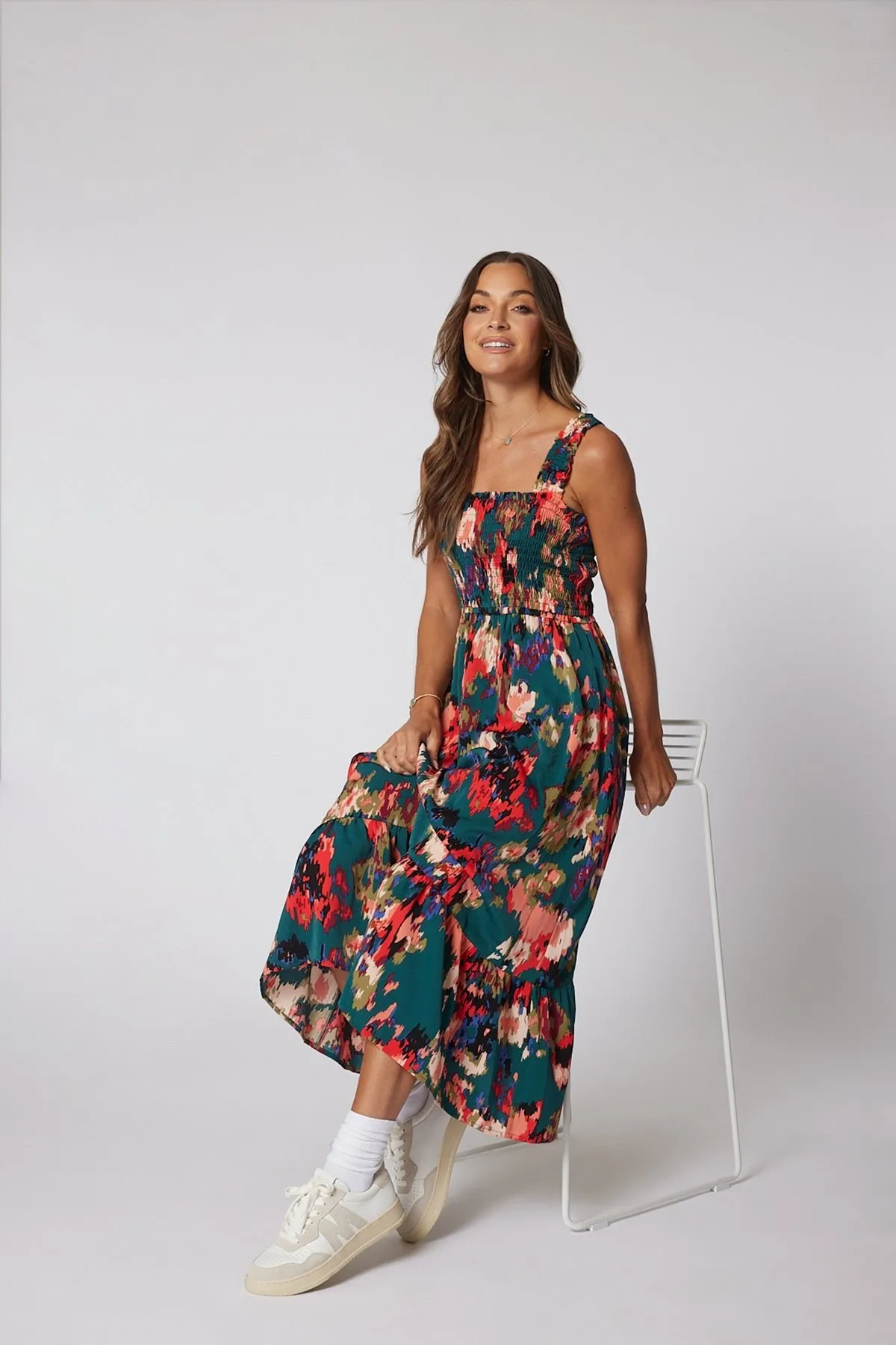 Multi Color Print Smock Maxi Dress