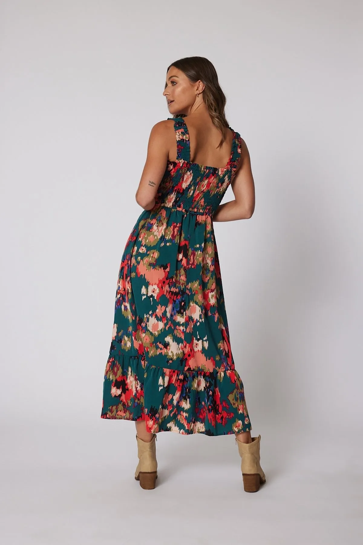 Multi Color Print Smock Maxi Dress