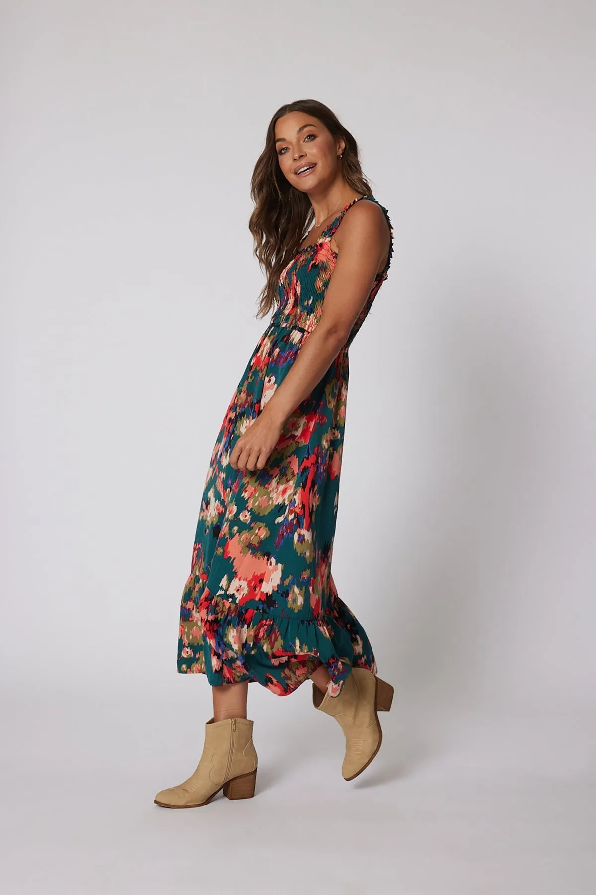 Multi Color Print Smock Maxi Dress