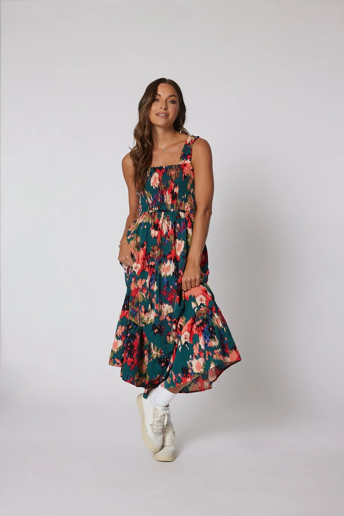 Multi Color Print Smock Maxi Dress