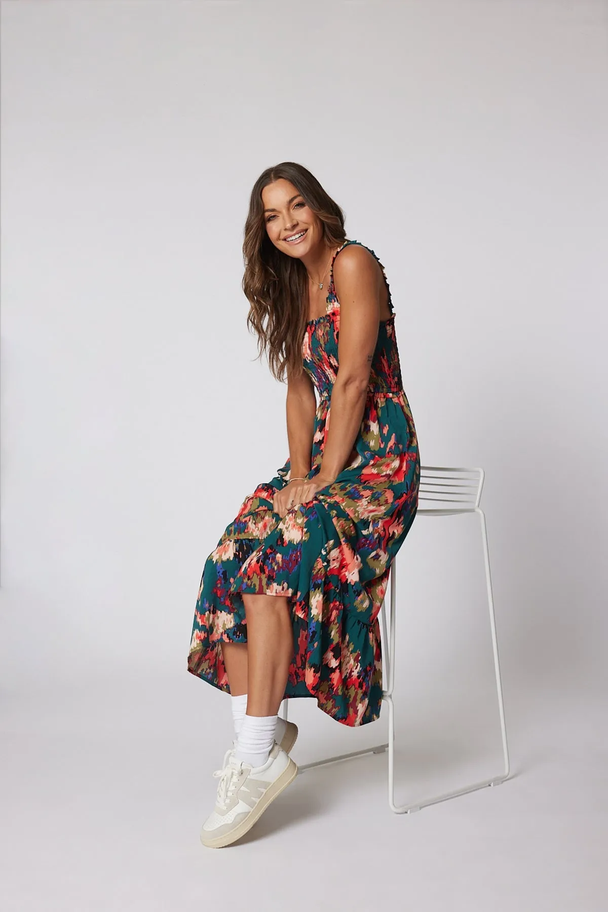 Multi Color Print Smock Maxi Dress