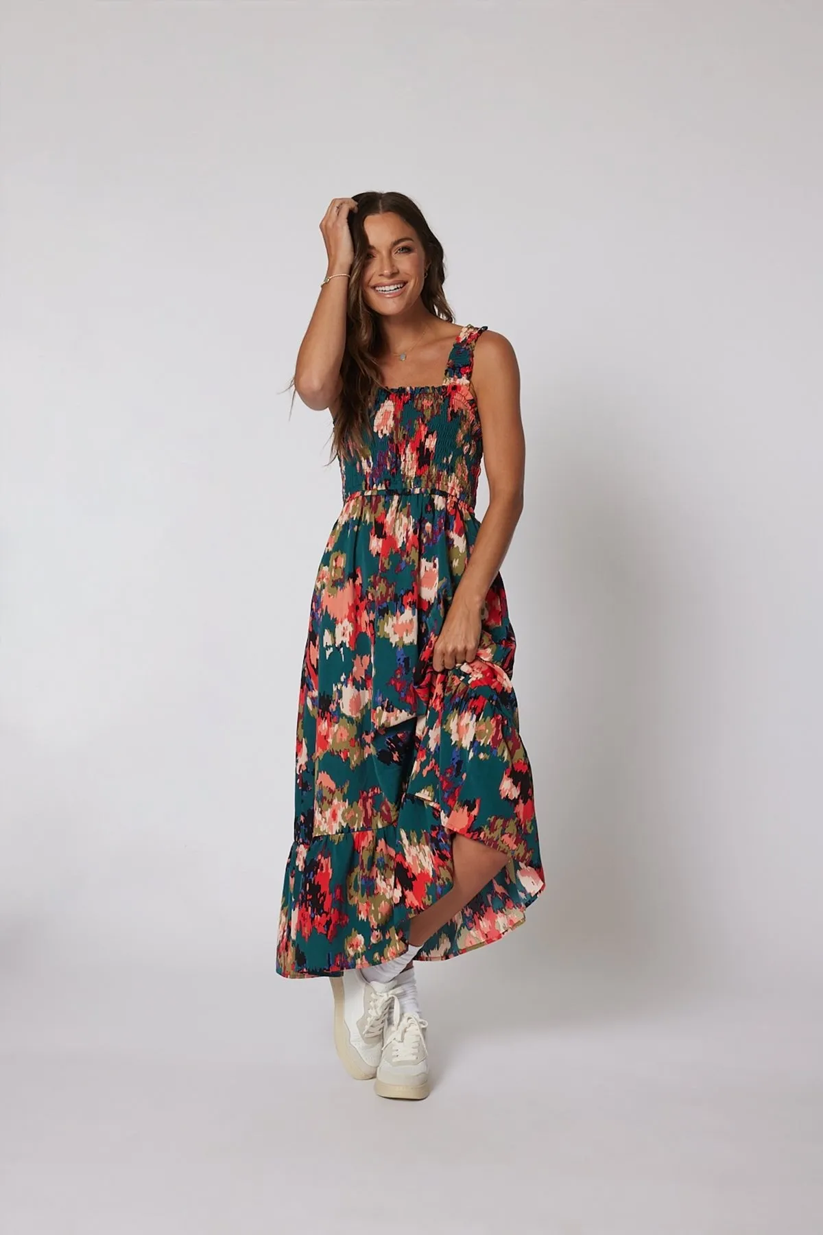 Multi Color Print Smock Maxi Dress