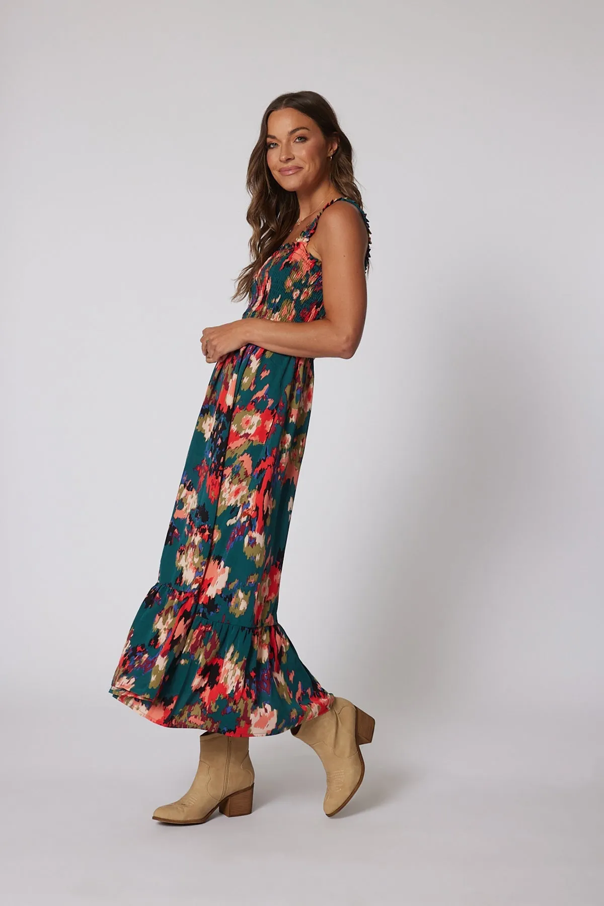 Multi Color Print Smock Maxi Dress