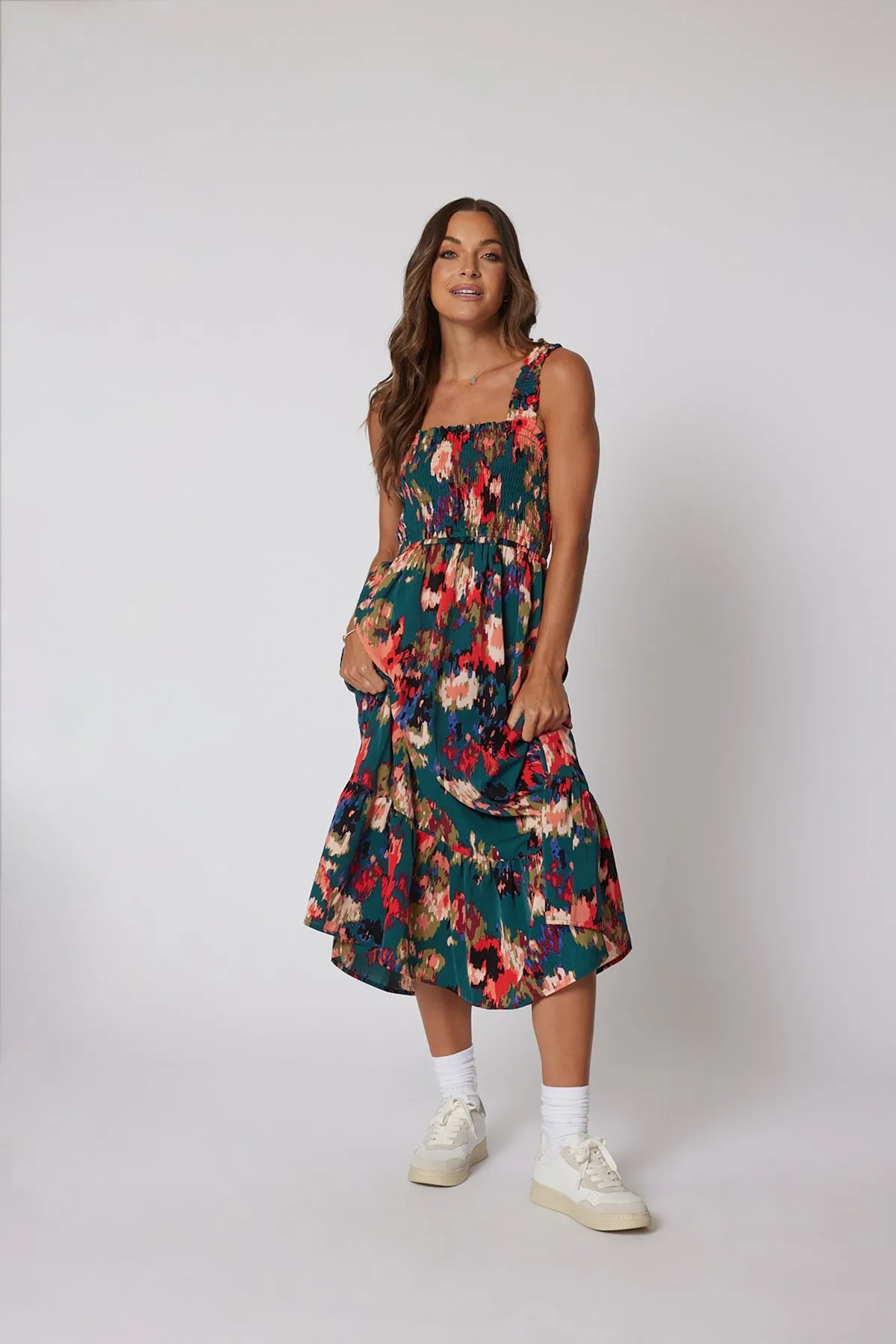 Multi Color Print Smock Maxi Dress