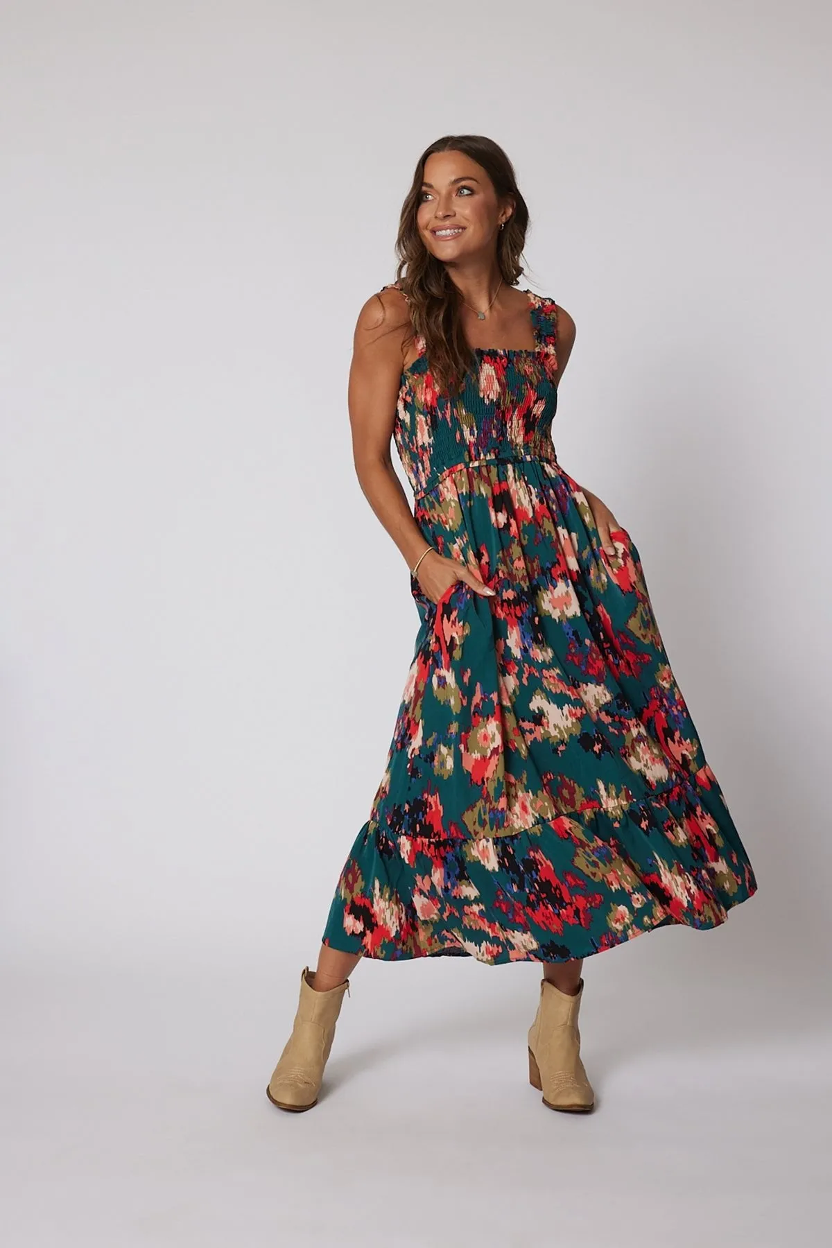 Multi Color Print Smock Maxi Dress