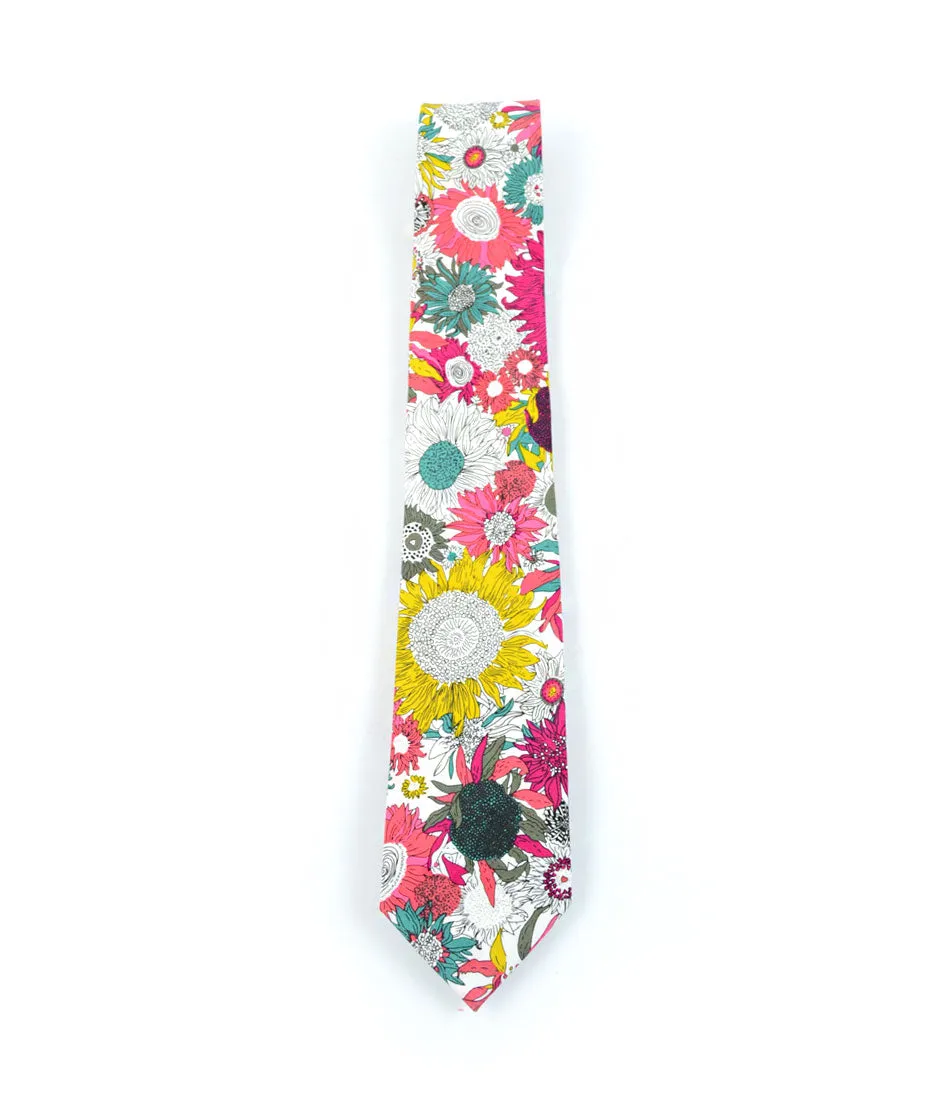 Multi Color White Flora Neck Tie