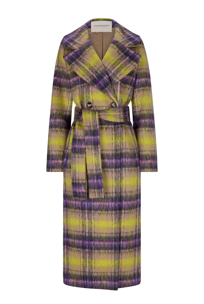 Multicolor Check Mohair Belted Coat