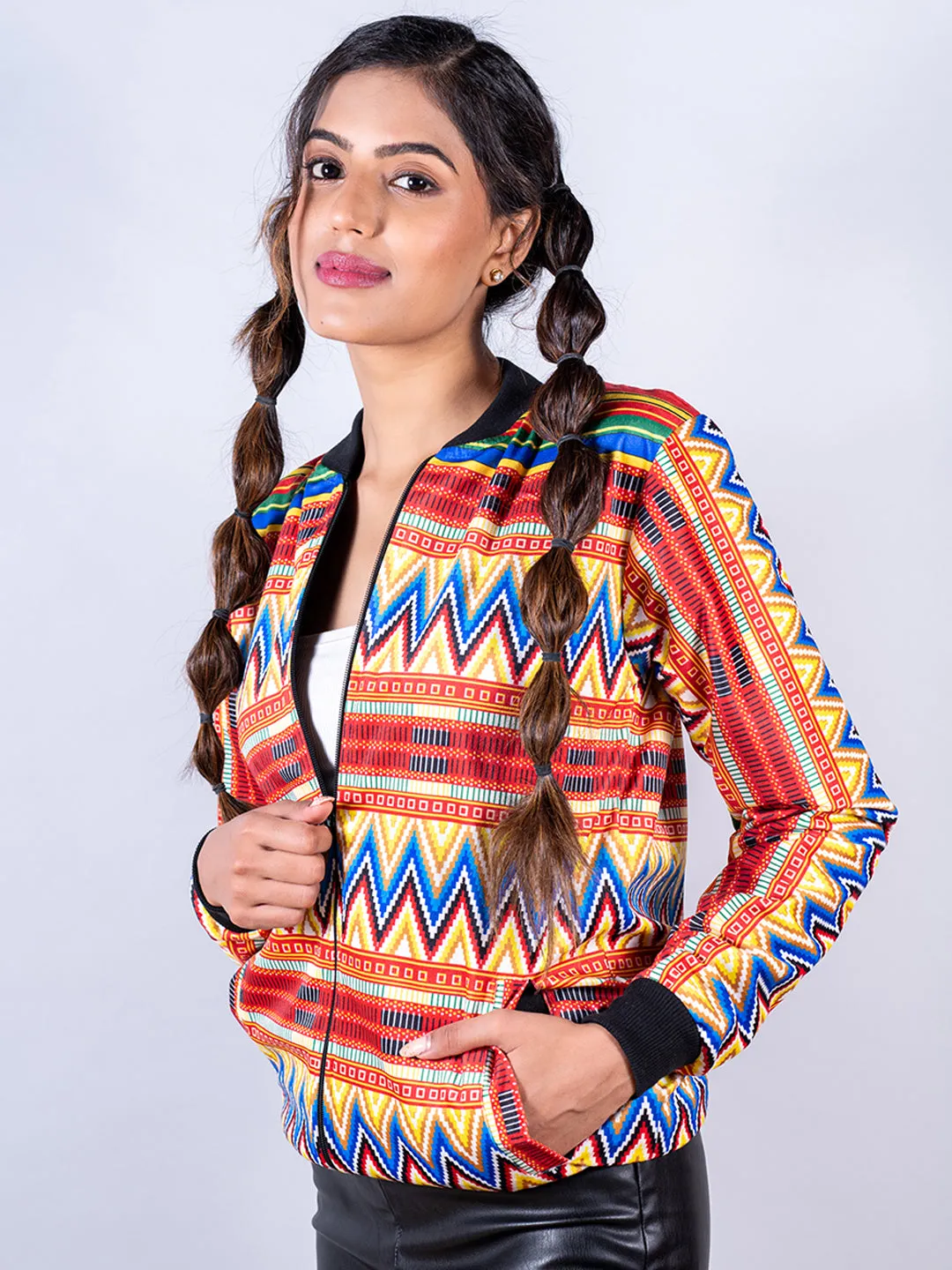 Multicolor Zigzag Printed Velvet Jacket