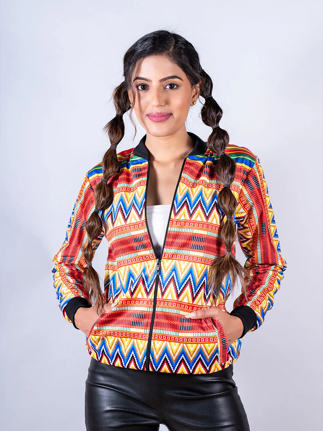 Multicolor Zigzag Printed Velvet Jacket