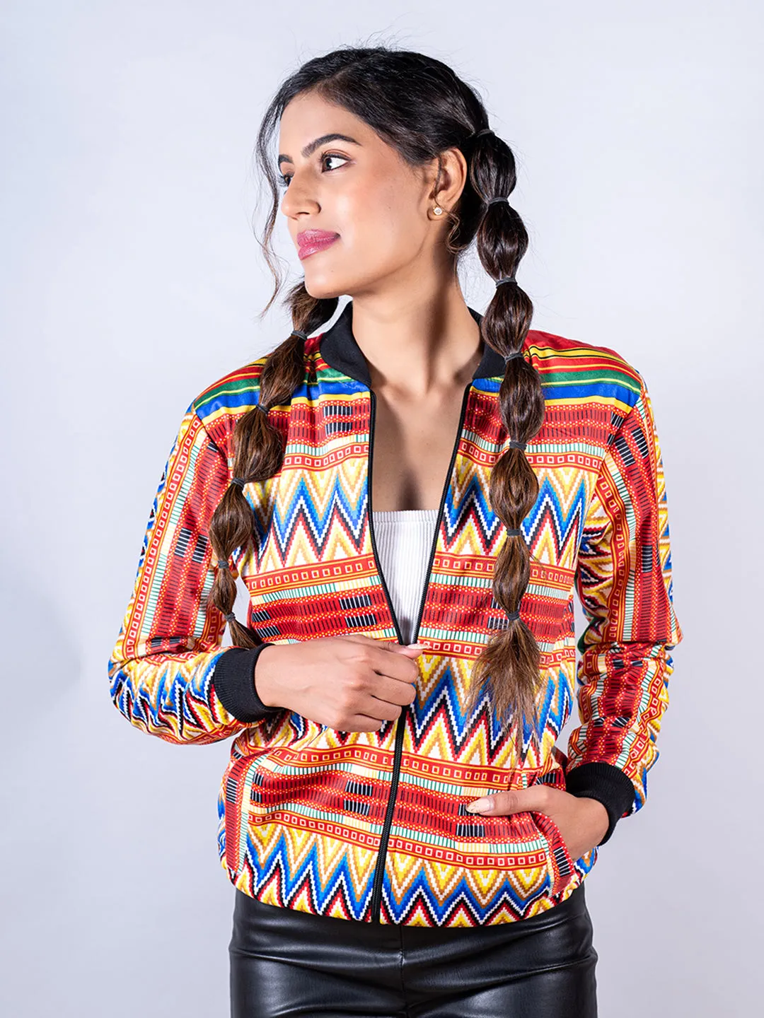 Multicolor Zigzag Printed Velvet Jacket