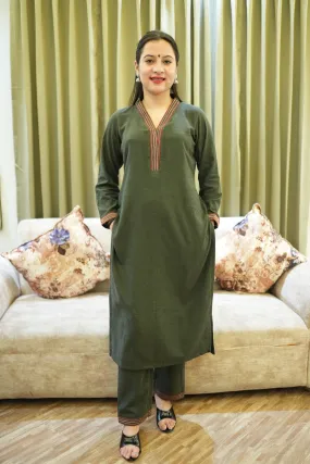 Muted Green Woollen Kurta Set