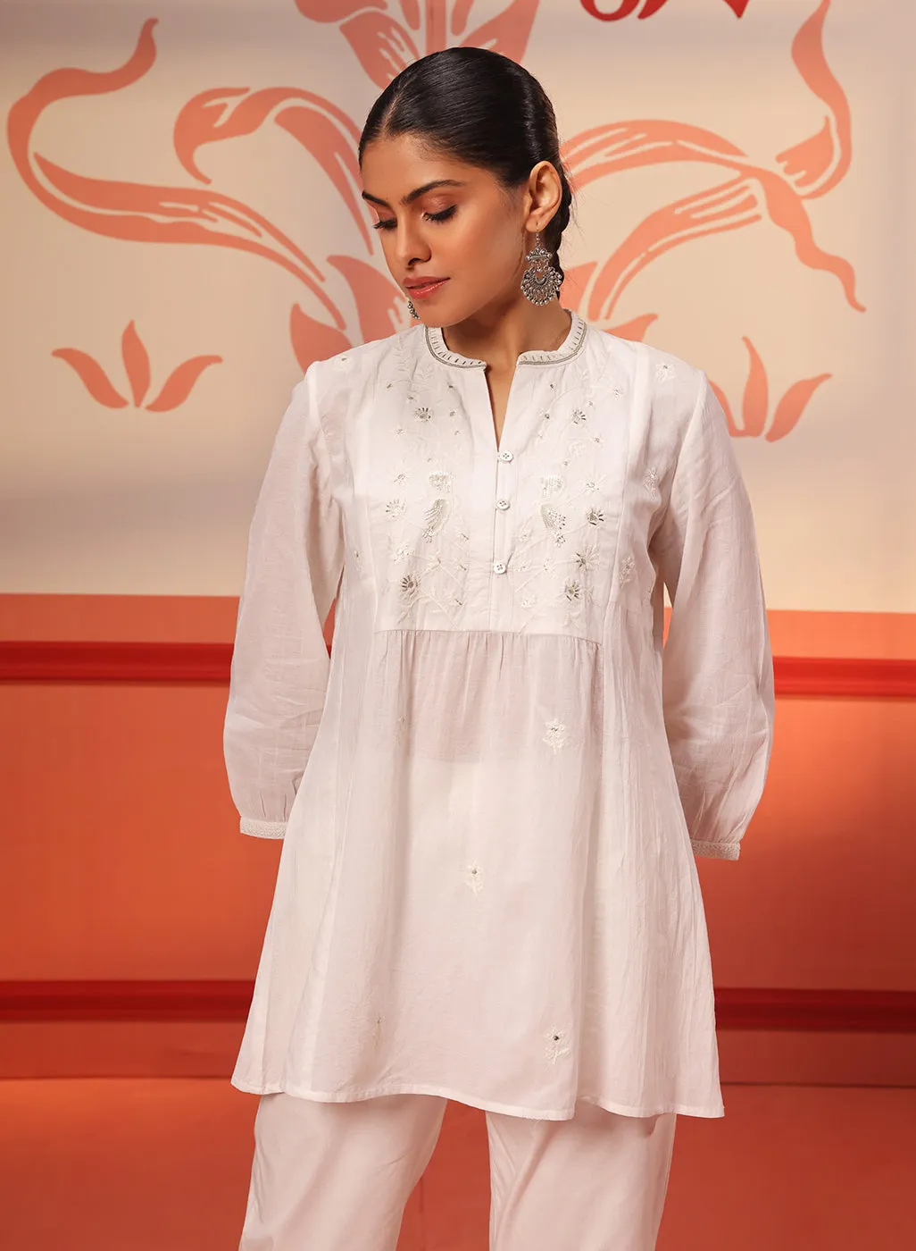 Naisha Ivory Embroidered Top for Women