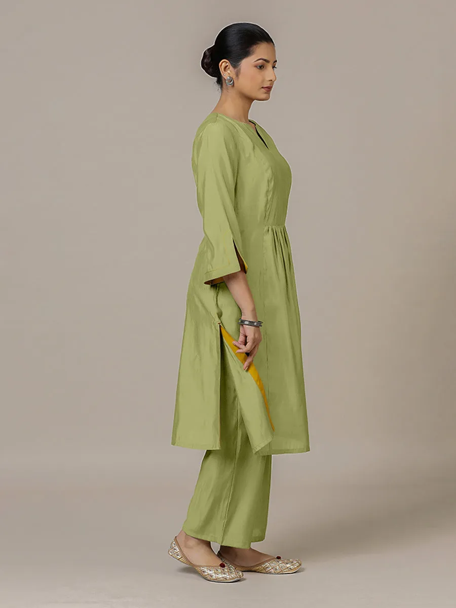 Nimrat x Rozaana | A Line Kurta in Pista Green with Thread Work | Coords or Only Kurta