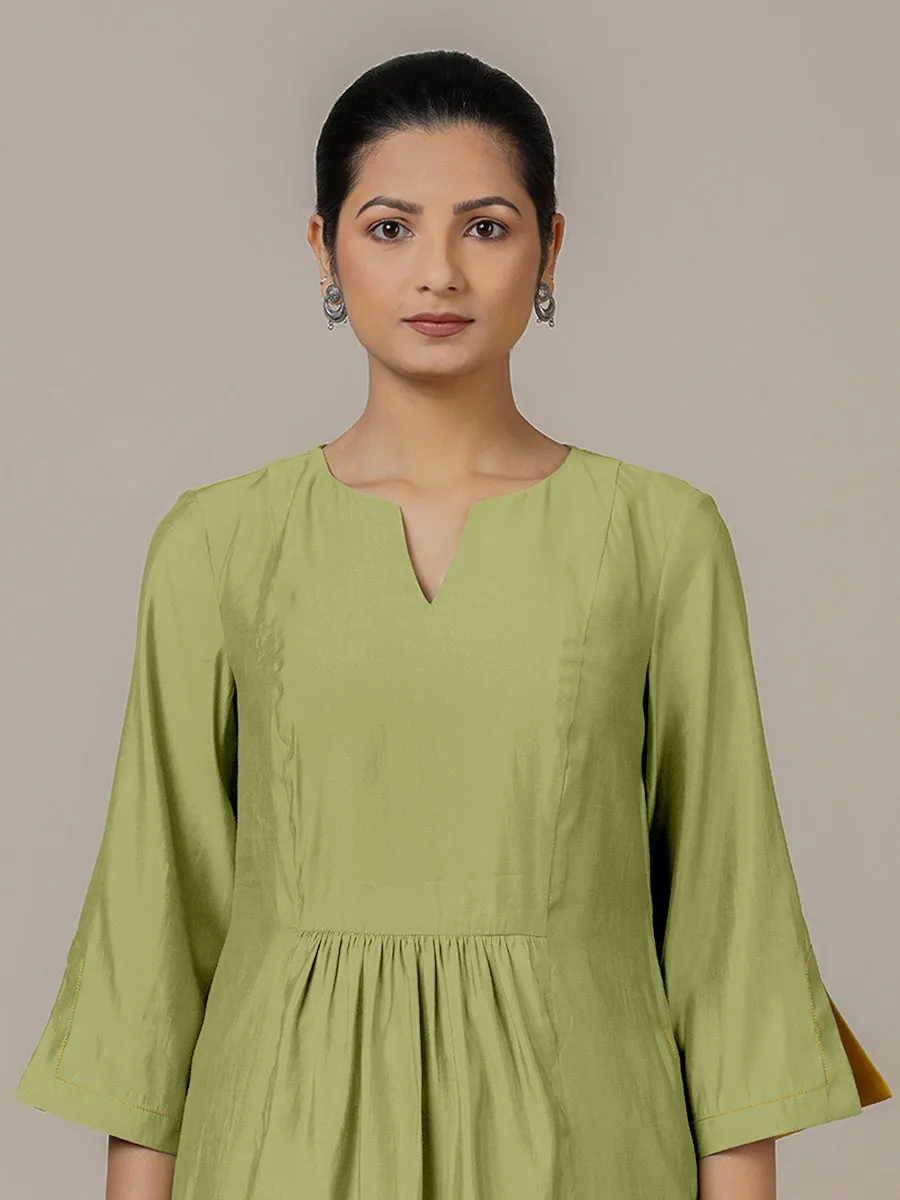 Nimrat x Rozaana | A Line Kurta in Pista Green with Thread Work | Coords or Only Kurta