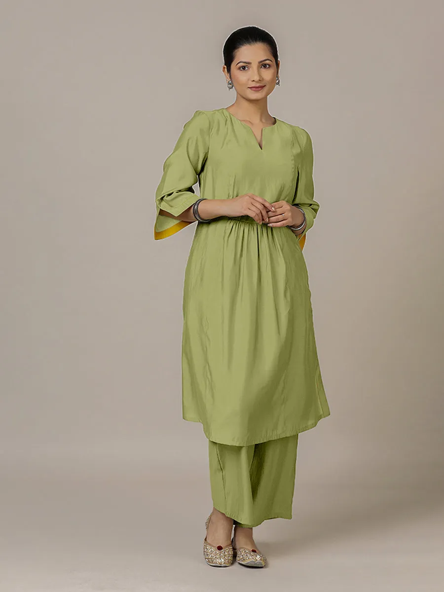 Nimrat x Rozaana | A Line Kurta in Pista Green with Thread Work | Coords or Only Kurta