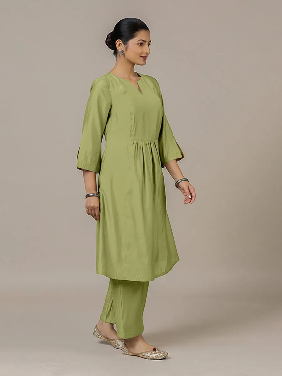 Nimrat x Rozaana | A Line Kurta in Pista Green with Thread Work | Coords or Only Kurta