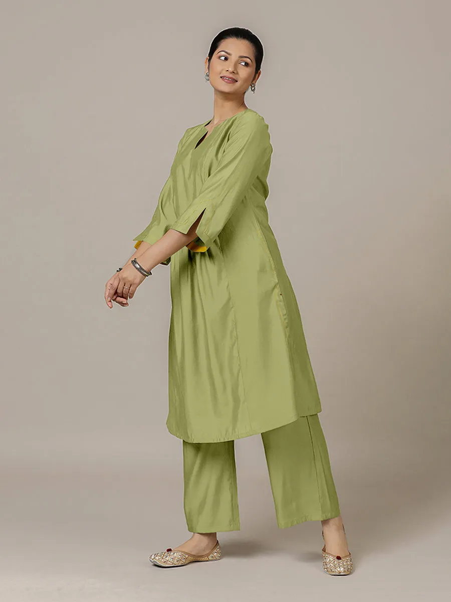 Nimrat x Rozaana | A Line Kurta in Pista Green with Thread Work | Coords or Only Kurta