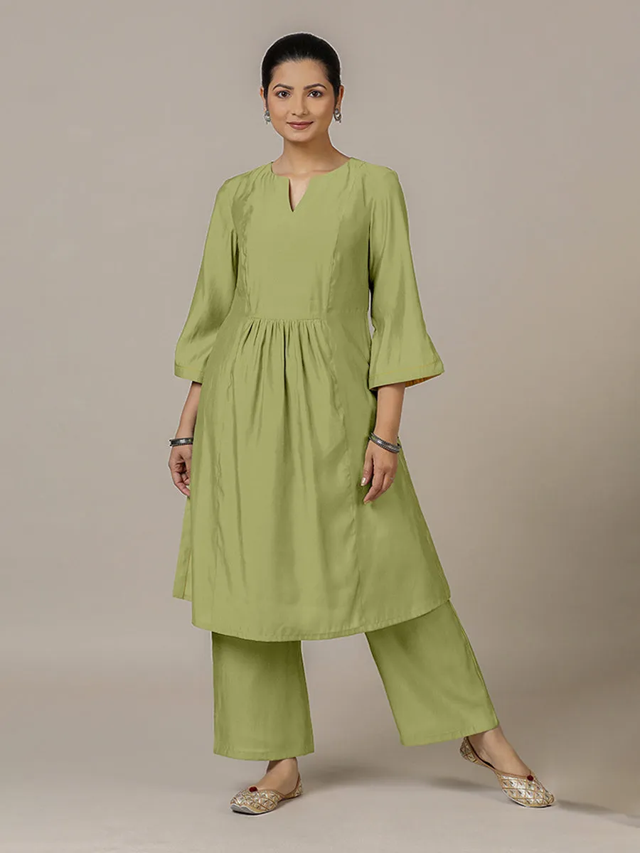 Nimrat x Rozaana | A Line Kurta in Pista Green with Thread Work | Coords or Only Kurta