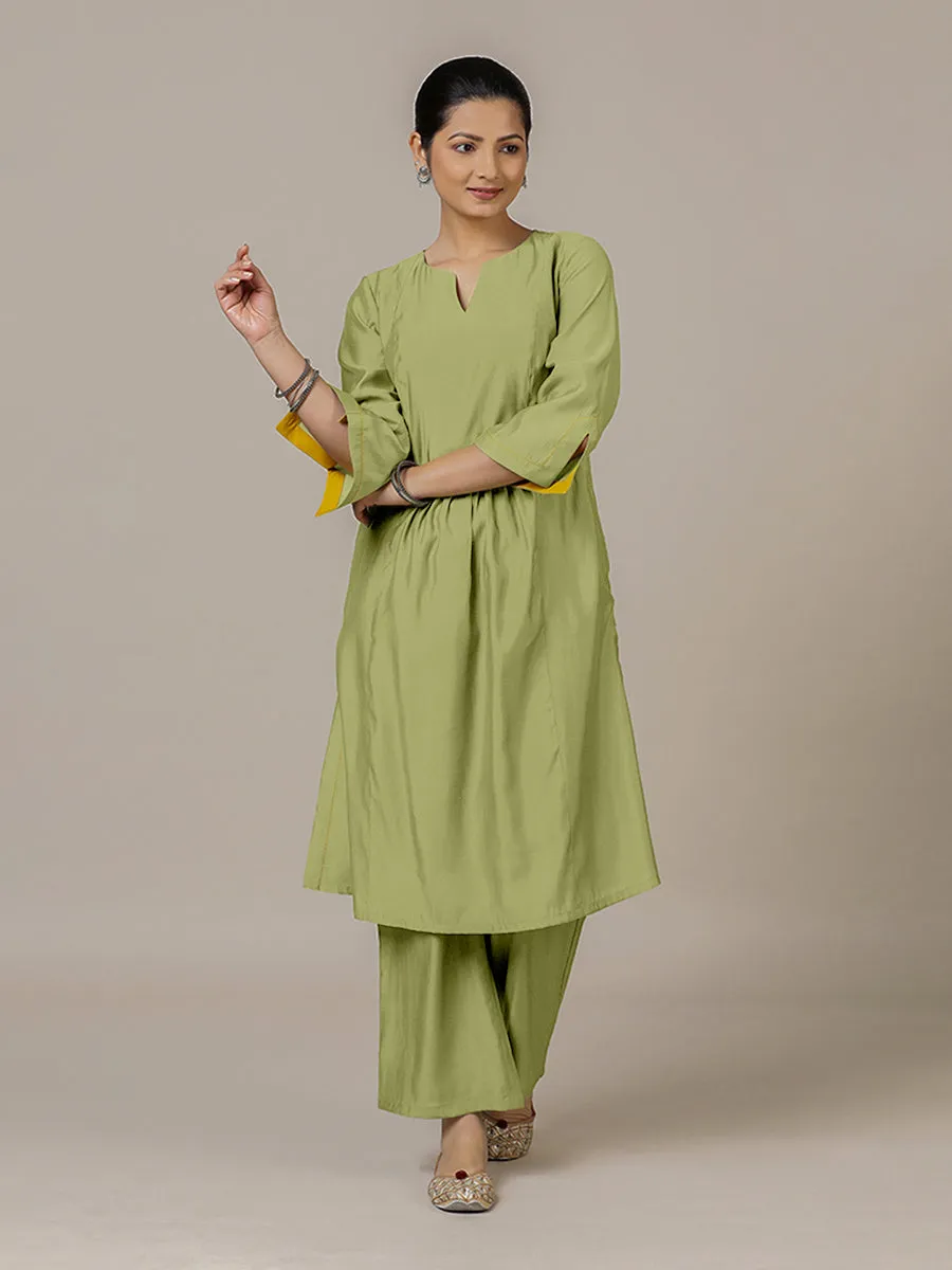 Nimrat x Rozaana | A Line Kurta in Pista Green with Thread Work | Coords or Only Kurta