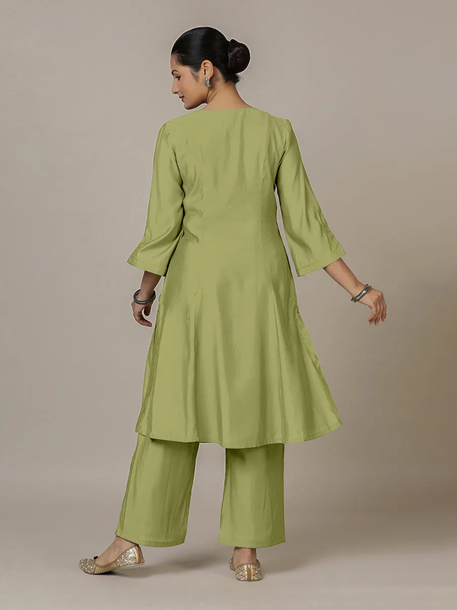 Nimrat x Rozaana | A Line Kurta in Pista Green with Thread Work | Coords or Only Kurta