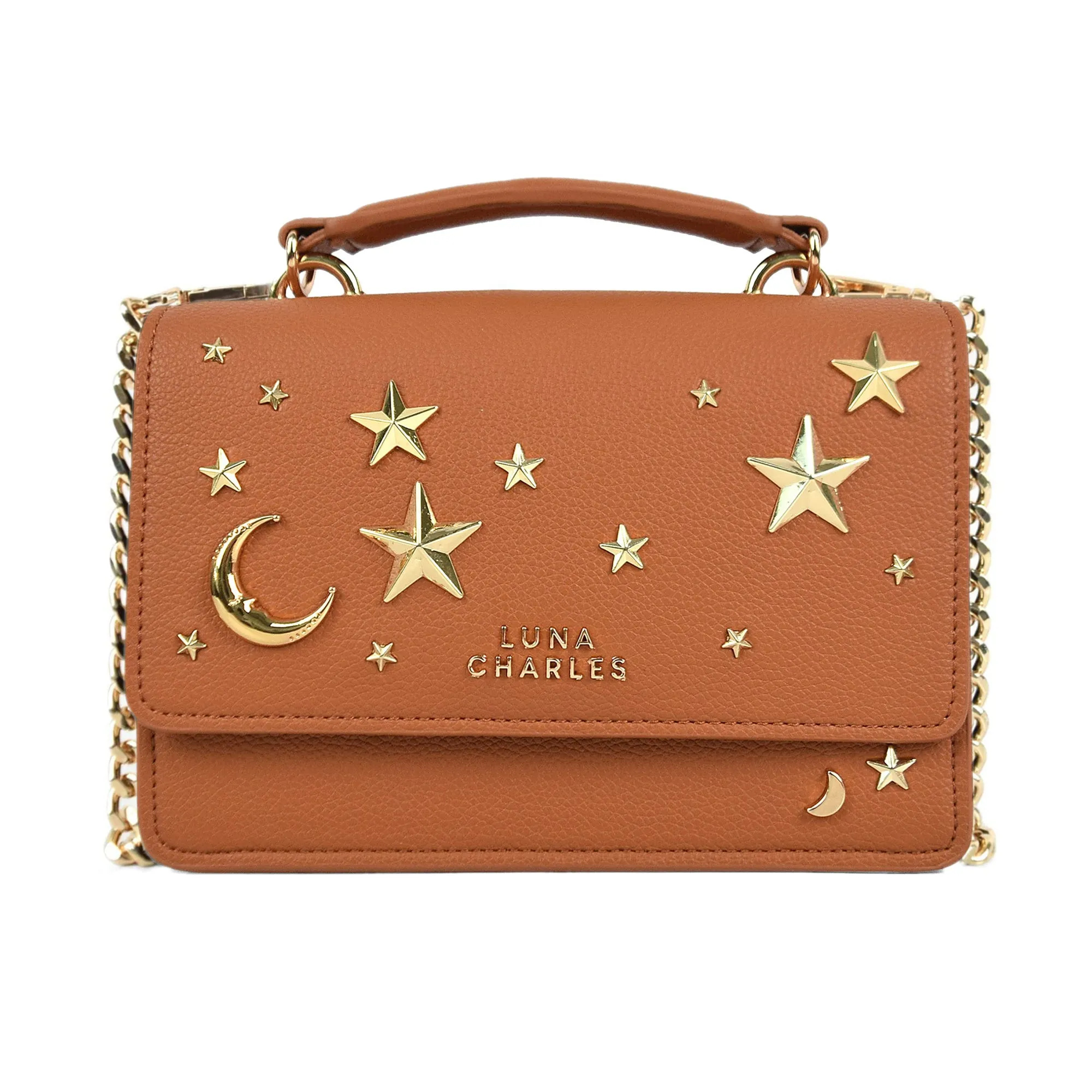 Nova Star Studded Handbag - Tan & Gold