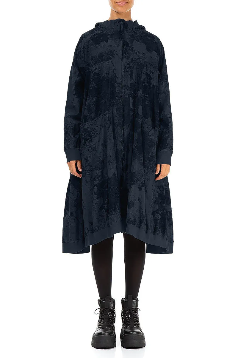 Oversized Midnight Blue Marble Cotton Swing Coat