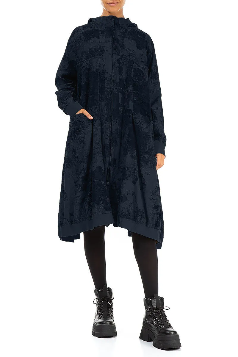 Oversized Midnight Blue Marble Cotton Swing Coat