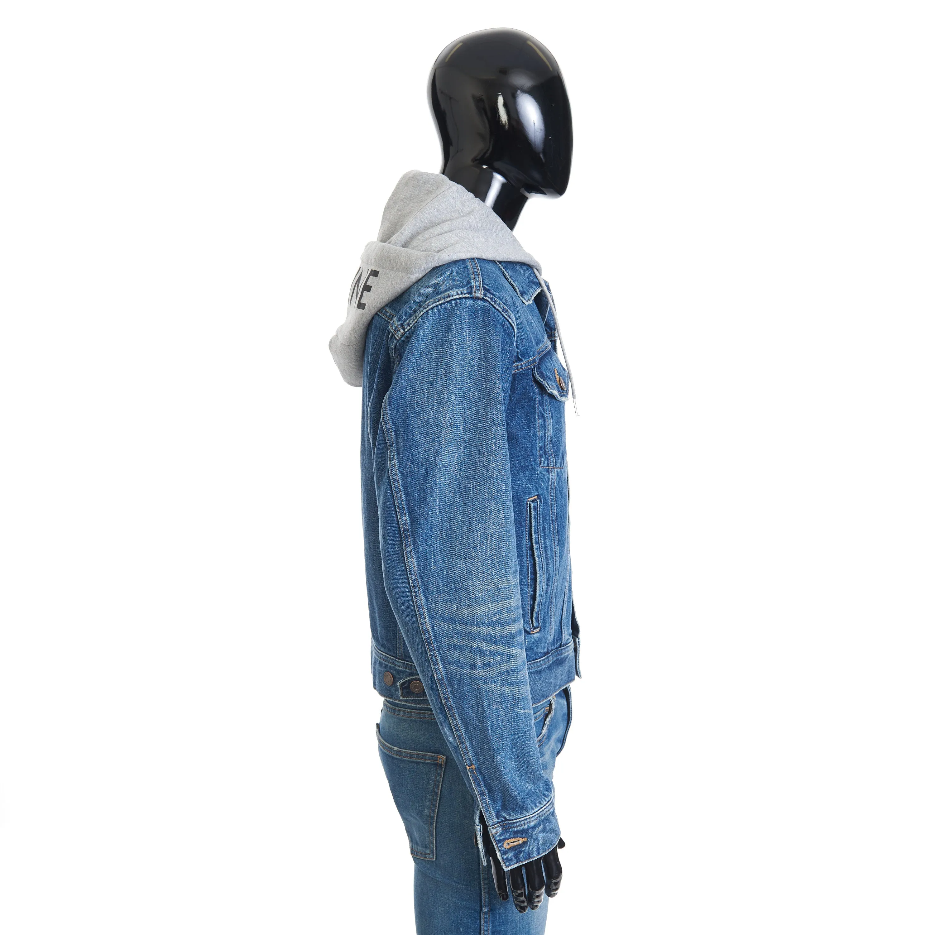 Oversized Trucker Jacket With Hood In Union Wash Denim