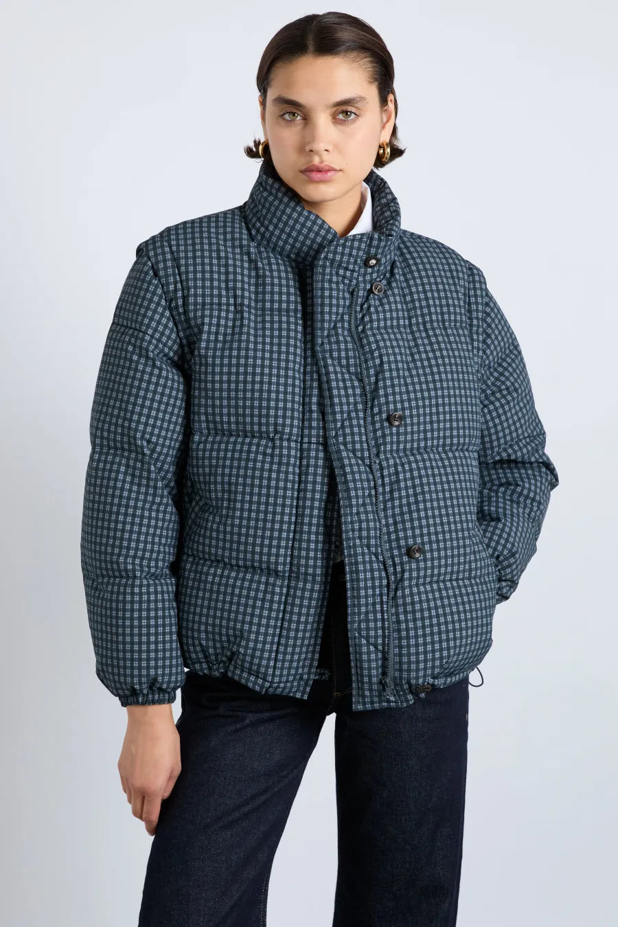 pearl check puffer - navy gingham