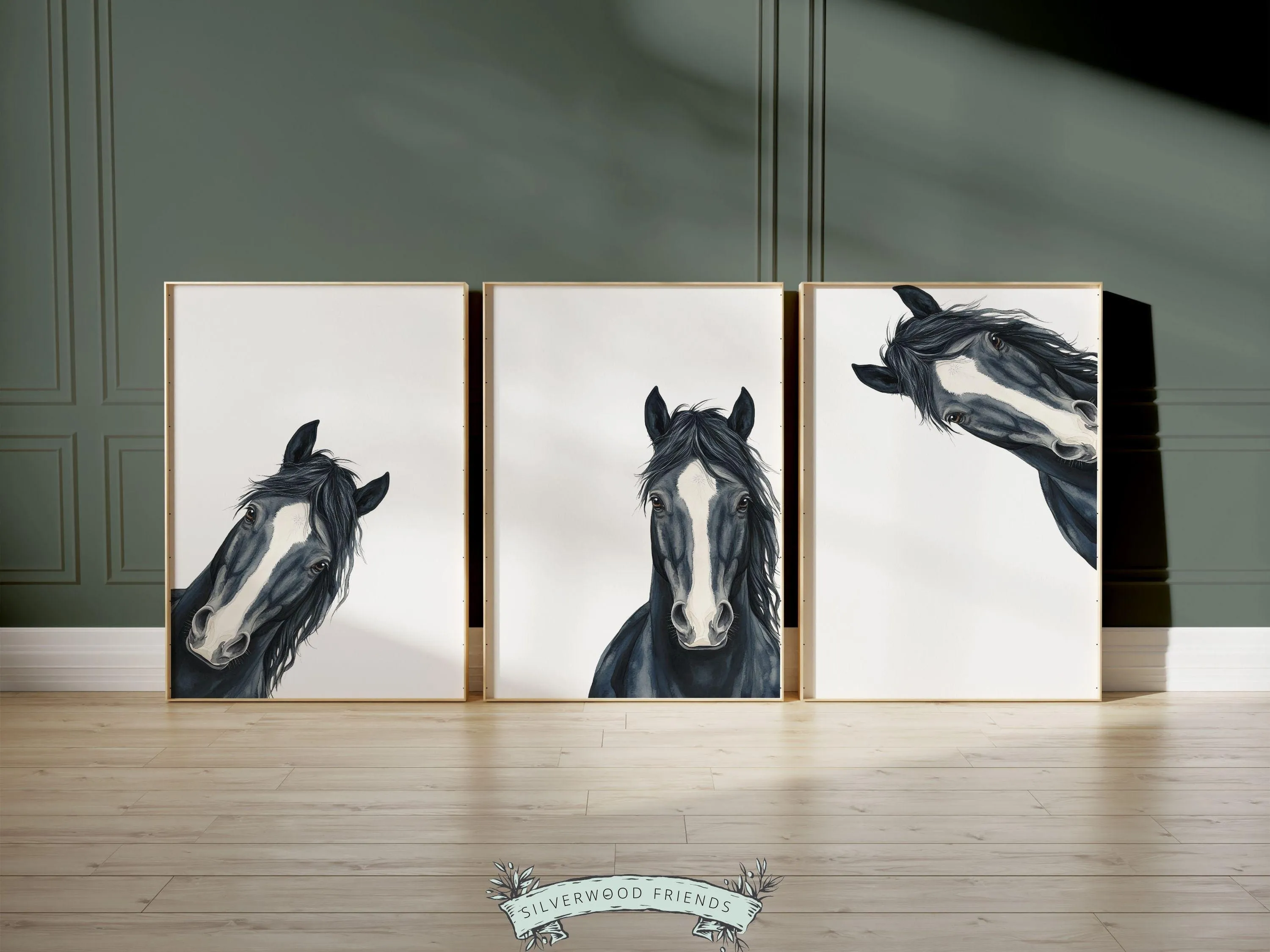 Peeking Black Horse Nursery Print - 001