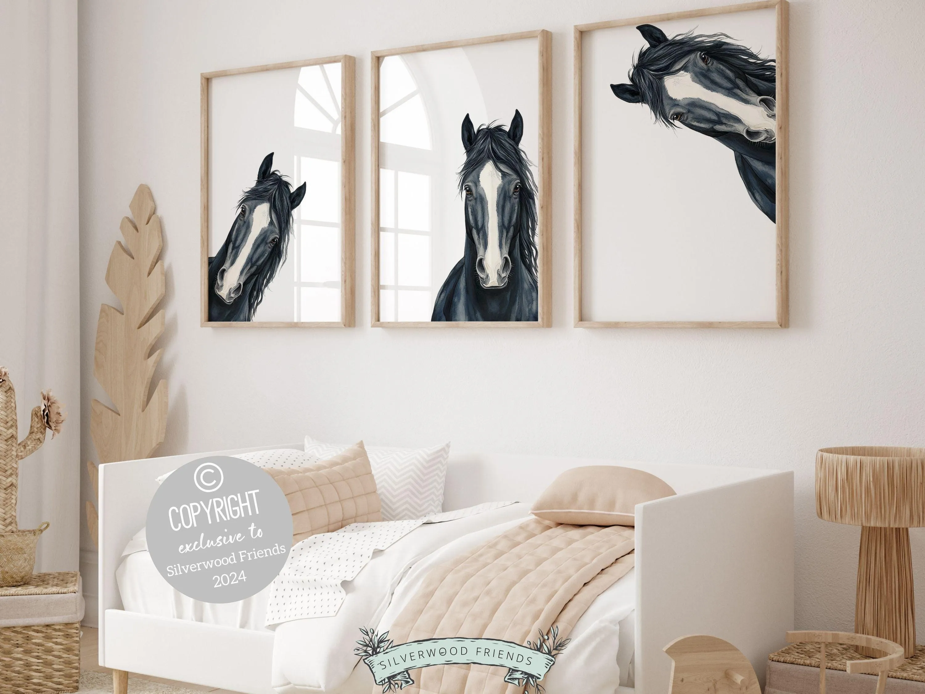 Peeking Black Horse Nursery Print - 001