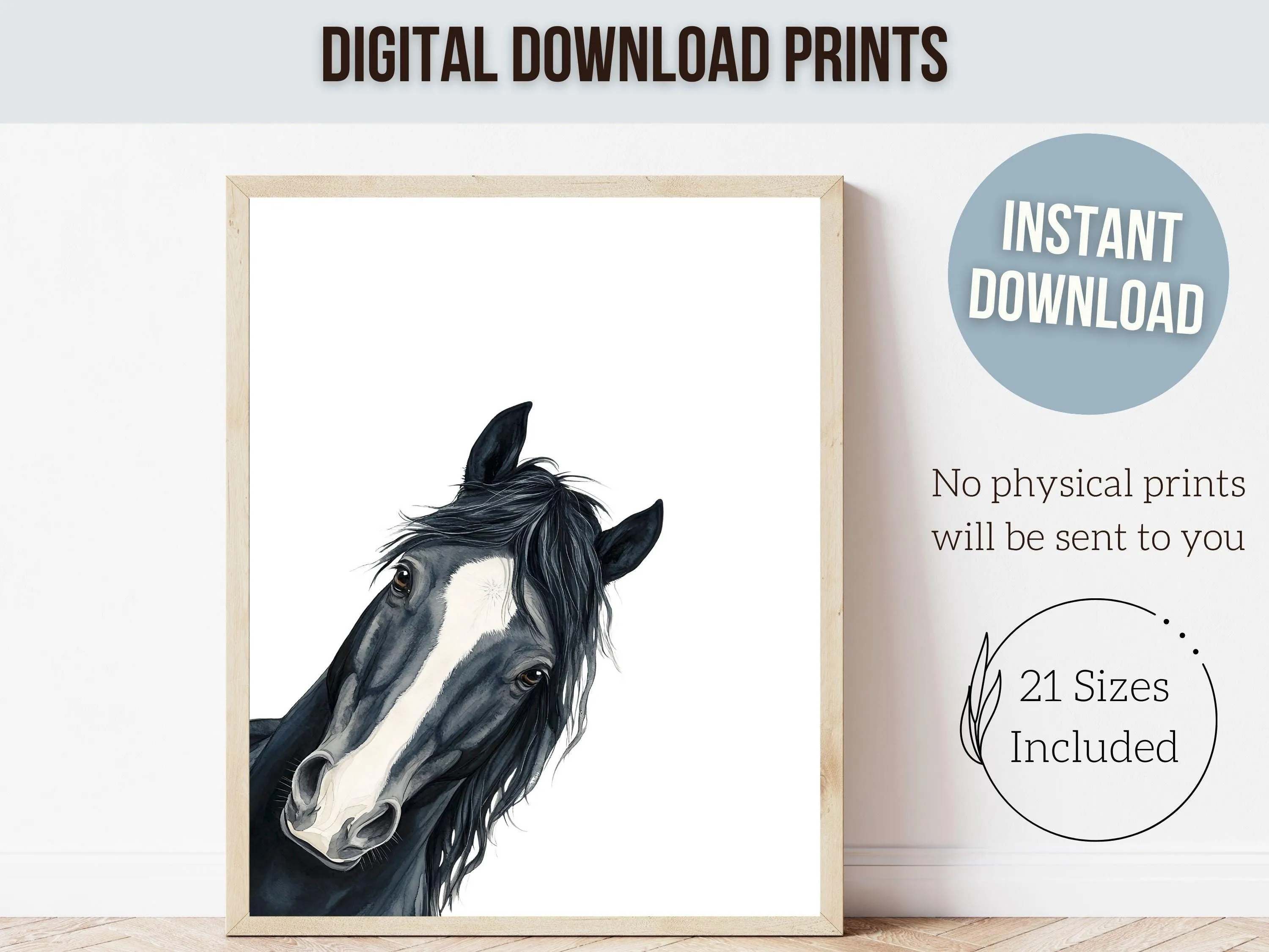 Peeking Black Horse Nursery Print - 001