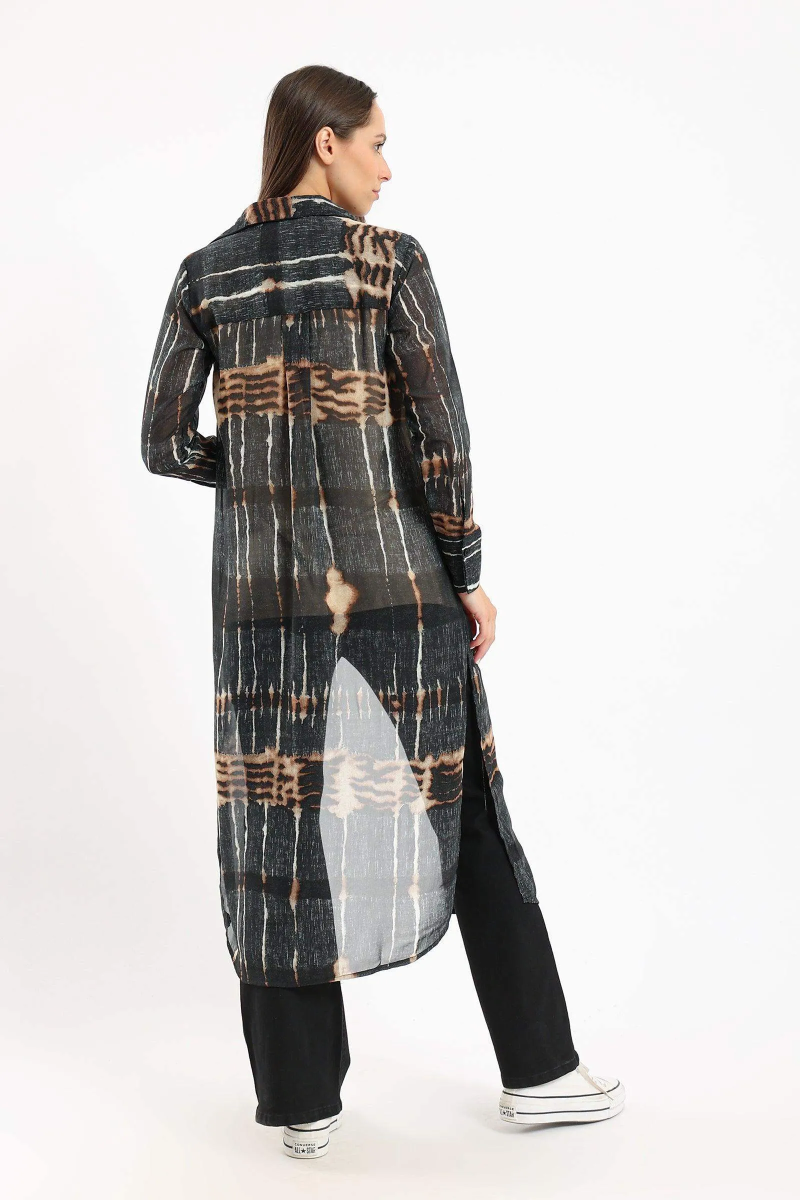 Printed Long Shirt with Slits