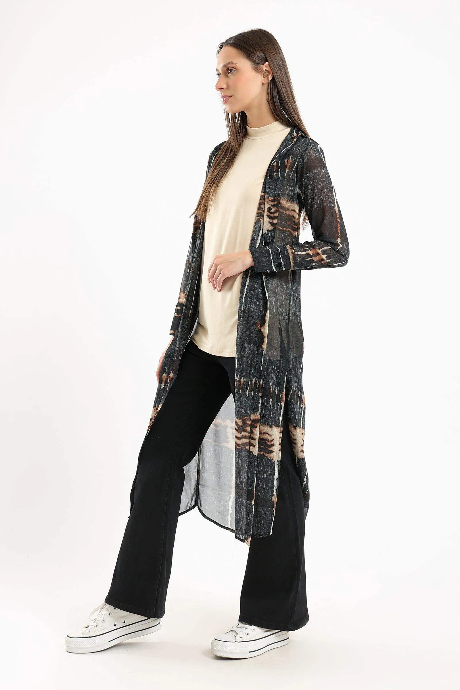 Printed Long Shirt with Slits