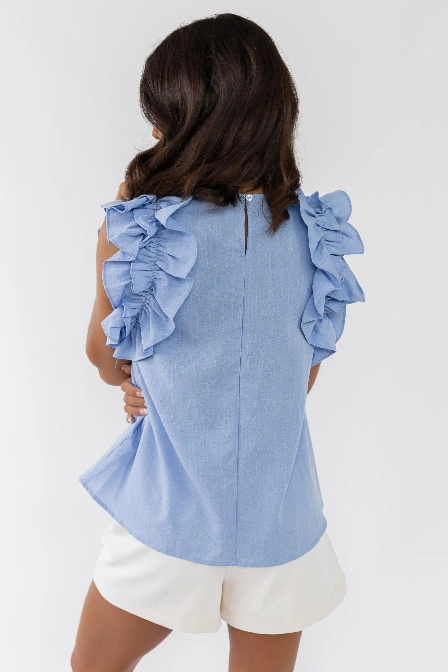 Ruffle Me Up Blue Top - Final Sale