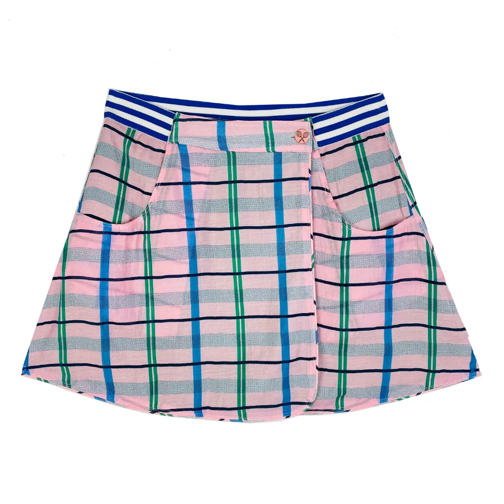 SAMPLE - Reversible Tennis Skirt - Pink Plaid & Green Lurex