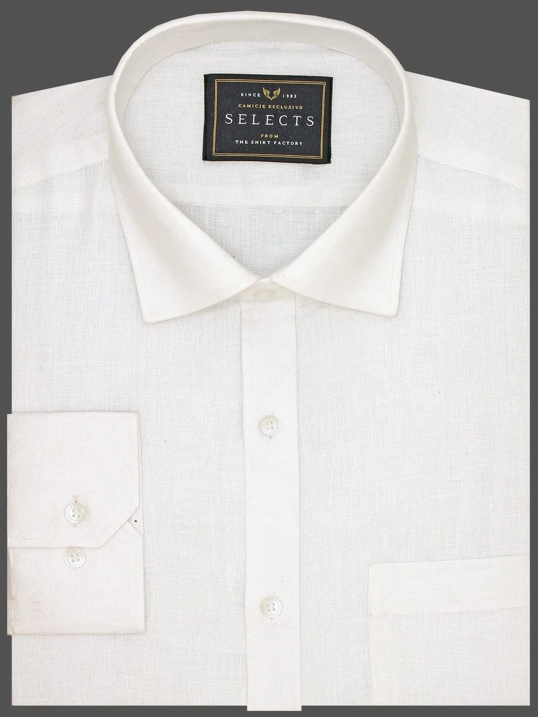 Selects Linen Cotton Blended Plain Shirt - White (0687)