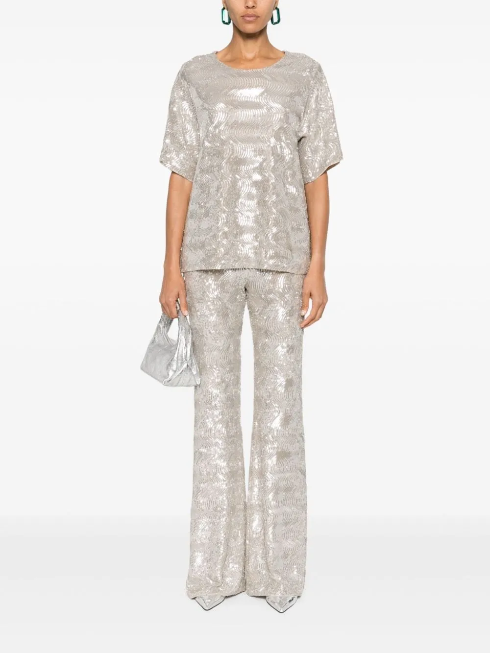 SEQUINED FLARED TROUSERS