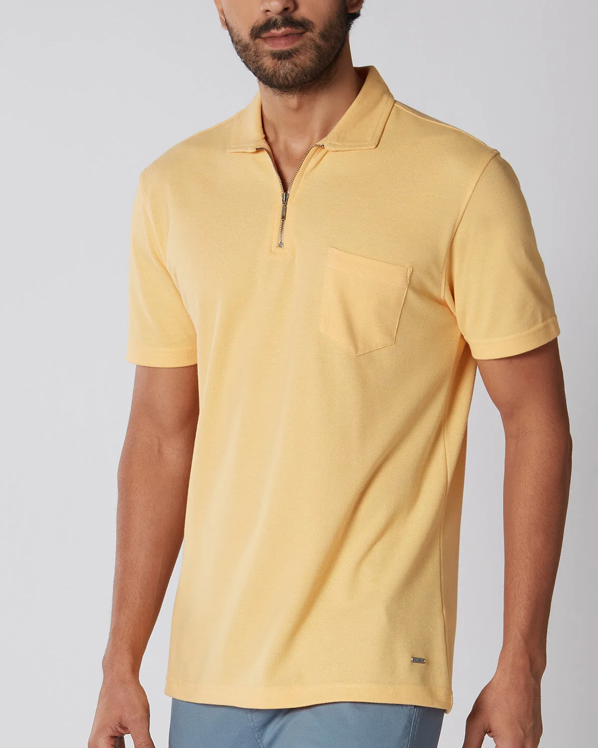 Signature Zipper Polo T-Shirt - Yellow