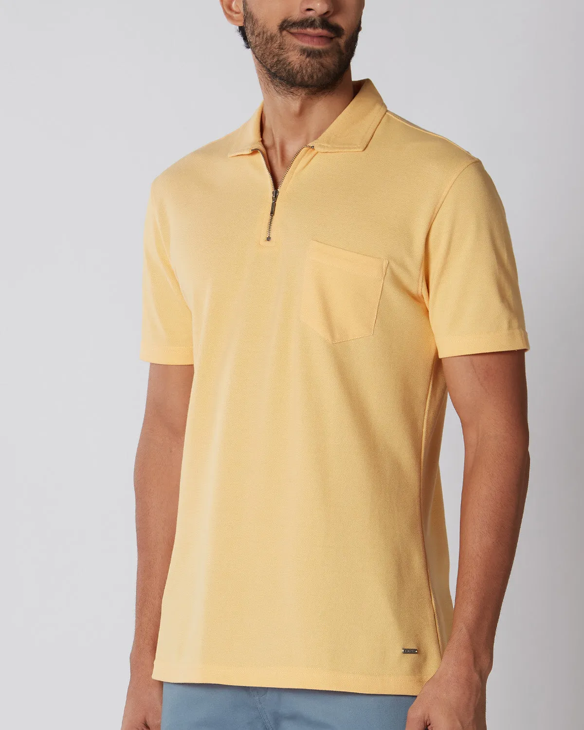 Signature Zipper Polo T-Shirt - Yellow